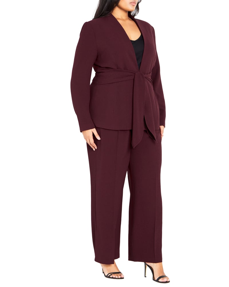 Front of a model wearing a size XXL JKT AUDRIE in Oxblood by City Chic. | dia_product_style_image_id:310325